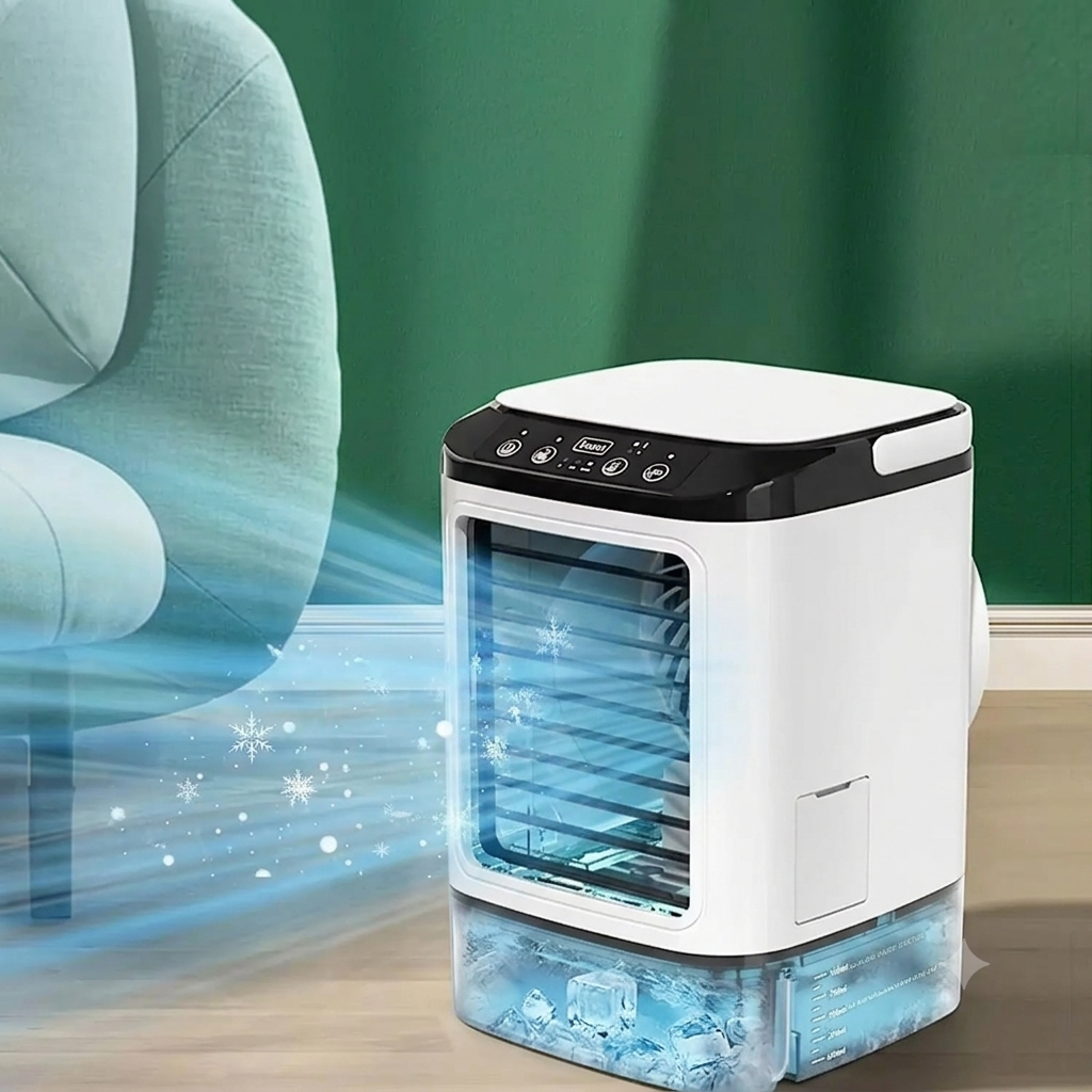 Mini climatiseur de bureau 3‑en‑1 – Brumisateur silencieux avec veilleuse LED
