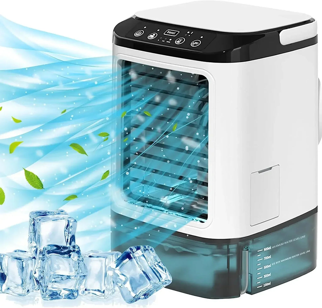Mini climatiseur de bureau 3‑en‑1 – Brumisateur silencieux avec veilleuse LED