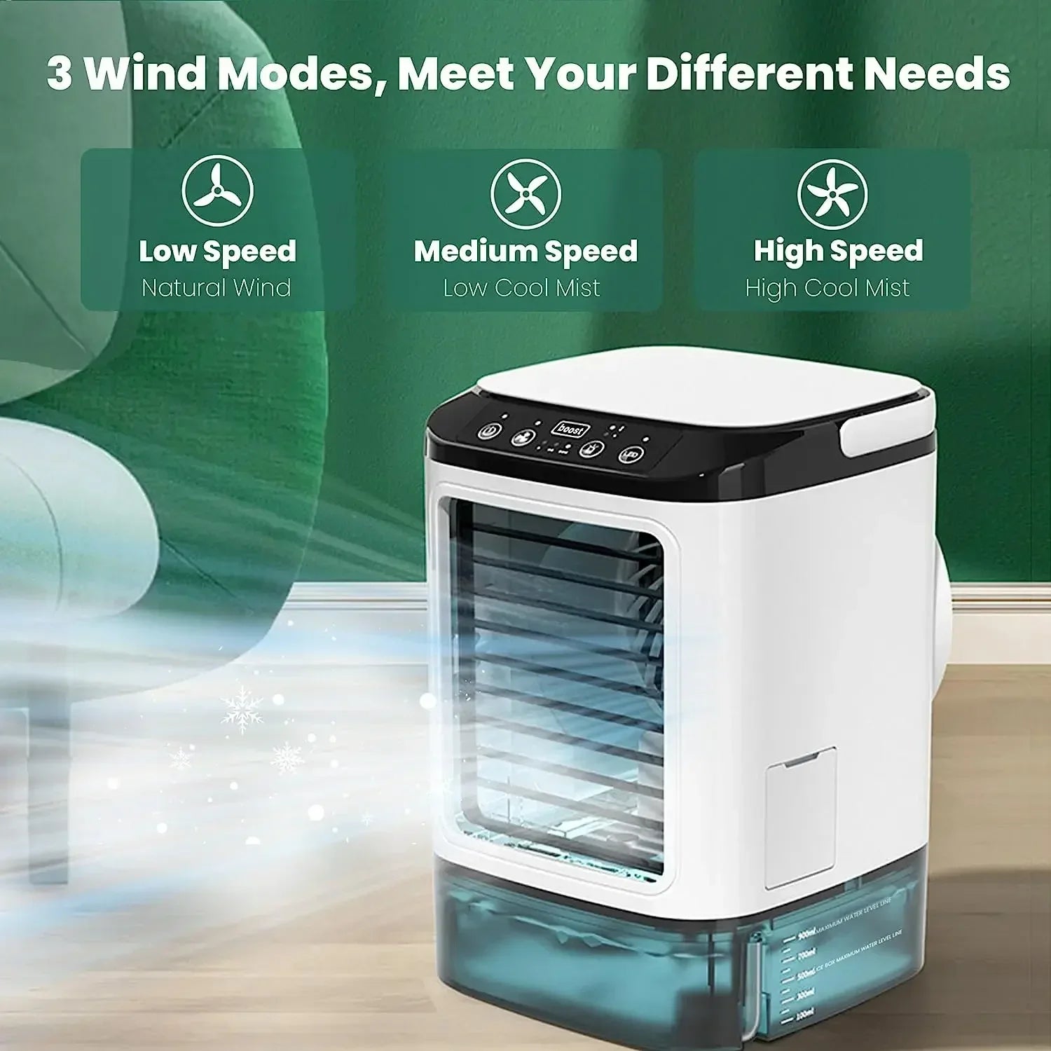 Mini climatiseur de bureau 3‑en‑1 – Brumisateur silencieux avec veilleuse LED