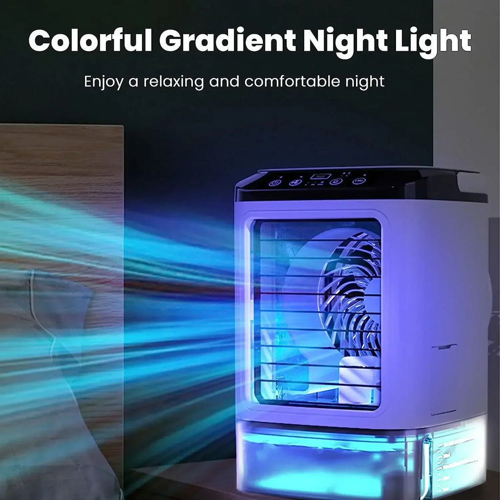Mini climatiseur de bureau 3‑en‑1 – Brumisateur silencieux avec veilleuse LED